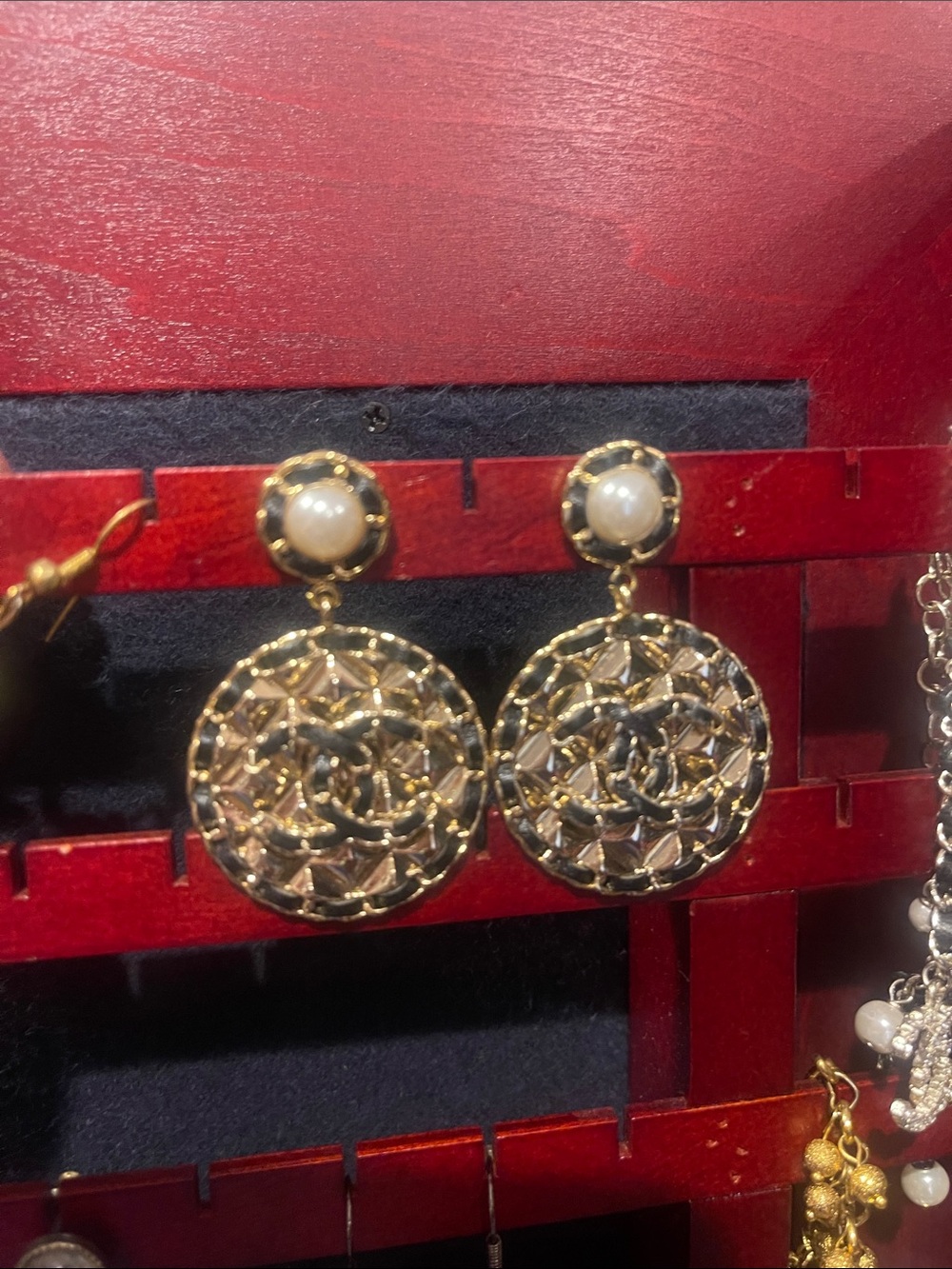 Gold Pearl Drop Filigree Disc Earrings - Women Jewelry COPY